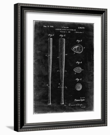 PP89-Black Grunge Vintage Baseball Bat 1939 Patent Poster-Cole Borders-Framed Giclee Print