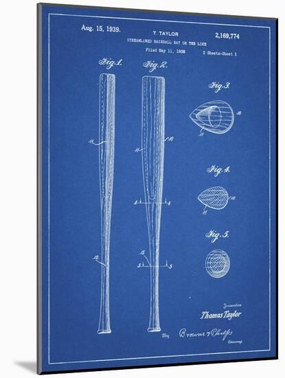 PP89-Blueprint Vintage Baseball Bat 1939 Patent Poster-Cole Borders-Mounted Giclee Print