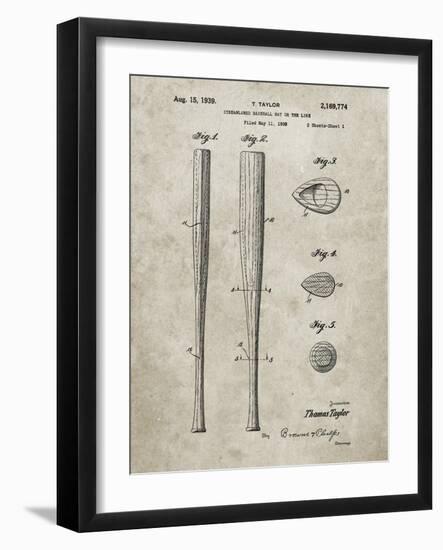 PP89-Sandstone Vintage Baseball Bat 1939 Patent Poster-Cole Borders-Framed Giclee Print