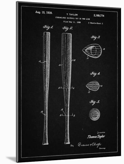 PP89-Vintage Black Vintage Baseball Bat 1939 Patent Poster-Cole Borders-Mounted Giclee Print