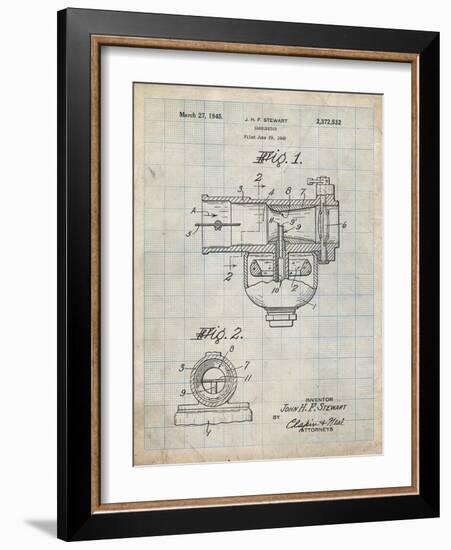 PP891-Antique Grid Parchment Indian Motorcycle Carburetor Patent Poster-Cole Borders-Framed Giclee Print
