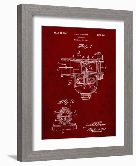 PP891-Burgundy Indian Motorcycle Carburetor Patent Poster-Cole Borders-Framed Giclee Print