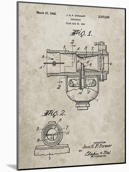 PP891-Sandstone Indian Motorcycle Carburetor Patent Poster-Cole Borders-Mounted Giclee Print