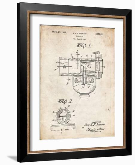 PP891-Vintage Parchment Indian Motorcycle Carburetor Patent Poster-Cole Borders-Framed Giclee Print