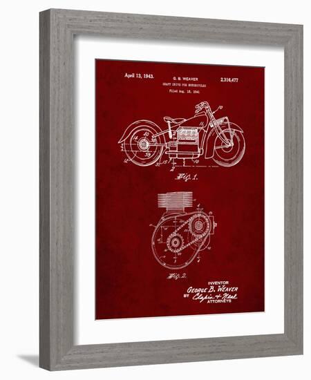 PP892-Burgundy Indian Motorcycle Drive Shaft Patent Poster-Cole Borders-Framed Giclee Print