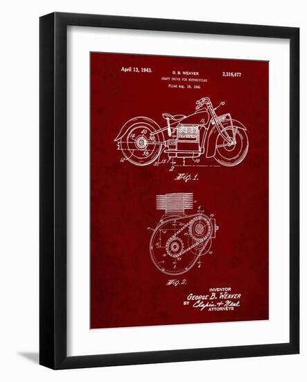 PP892-Burgundy Indian Motorcycle Drive Shaft Patent Poster-Cole Borders-Framed Giclee Print