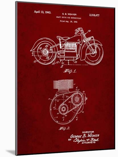 PP892-Burgundy Indian Motorcycle Drive Shaft Patent Poster-Cole Borders-Mounted Giclee Print