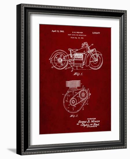 PP892-Burgundy Indian Motorcycle Drive Shaft Patent Poster-Cole Borders-Framed Giclee Print