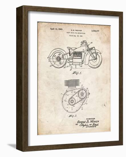 PP892-Vintage Parchment Indian Motorcycle Drive Shaft Patent Poster-Cole Borders-Framed Giclee Print