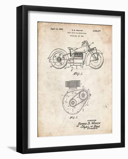 PP892-Vintage Parchment Indian Motorcycle Drive Shaft Patent Poster-Cole Borders-Framed Giclee Print