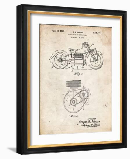 PP892-Vintage Parchment Indian Motorcycle Drive Shaft Patent Poster-Cole Borders-Framed Giclee Print