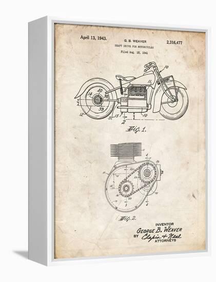 PP892-Vintage Parchment Indian Motorcycle Drive Shaft Patent Poster-Cole Borders-Framed Premier Image Canvas