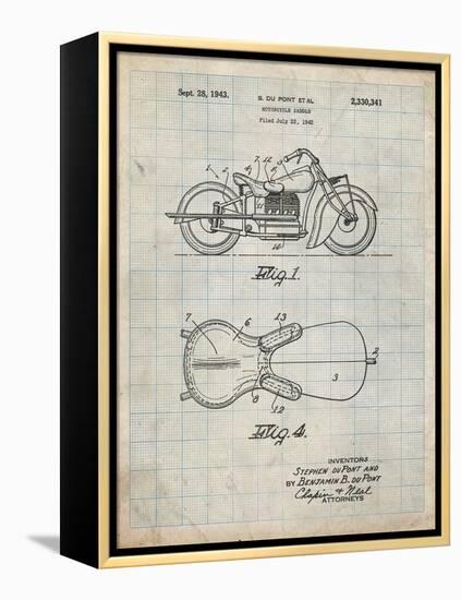 PP893-Antique Grid Parchment Indian Motorcycle Saddle Patent Poster-Cole Borders-Framed Premier Image Canvas