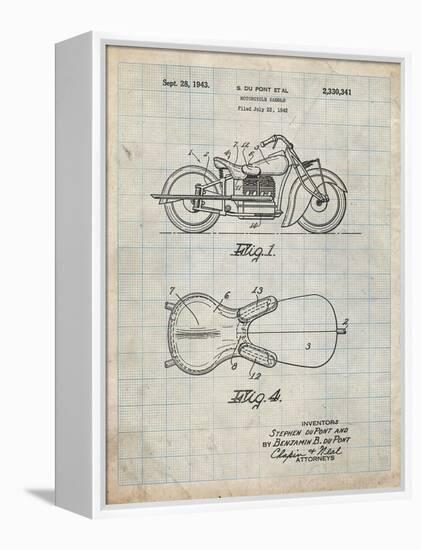 PP893-Antique Grid Parchment Indian Motorcycle Saddle Patent Poster-Cole Borders-Framed Premier Image Canvas