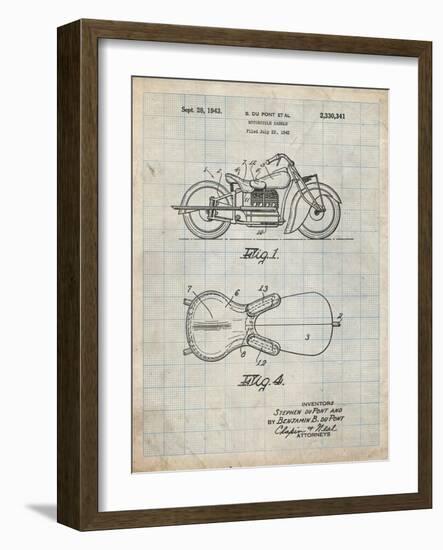 PP893-Antique Grid Parchment Indian Motorcycle Saddle Patent Poster-Cole Borders-Framed Giclee Print