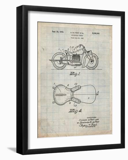 PP893-Antique Grid Parchment Indian Motorcycle Saddle Patent Poster-Cole Borders-Framed Giclee Print