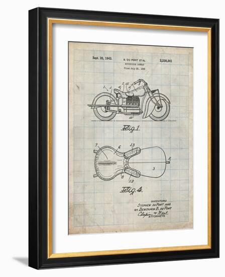 PP893-Antique Grid Parchment Indian Motorcycle Saddle Patent Poster-Cole Borders-Framed Giclee Print