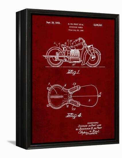 PP893-Burgundy Indian Motorcycle Saddle Patent Poster-Cole Borders-Framed Premier Image Canvas