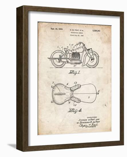 PP893-Vintage Parchment Indian Motorcycle Saddle Patent Poster-Cole Borders-Framed Giclee Print