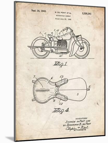 PP893-Vintage Parchment Indian Motorcycle Saddle Patent Poster-Cole Borders-Mounted Giclee Print