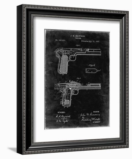PP894-Black Grunge J.M. Browning Pistol Patent Poster-Cole Borders-Framed Giclee Print