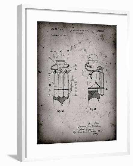 PP897-Faded Grey Jacques Cousteau Diving Suit Patent Poster-Cole Borders-Framed Giclee Print