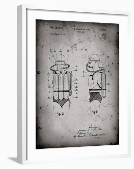 PP897-Faded Grey Jacques Cousteau Diving Suit Patent Poster-Cole Borders-Framed Giclee Print