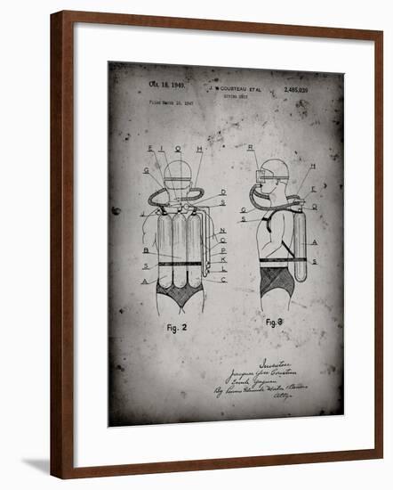 PP897-Faded Grey Jacques Cousteau Diving Suit Patent Poster-Cole Borders-Framed Giclee Print
