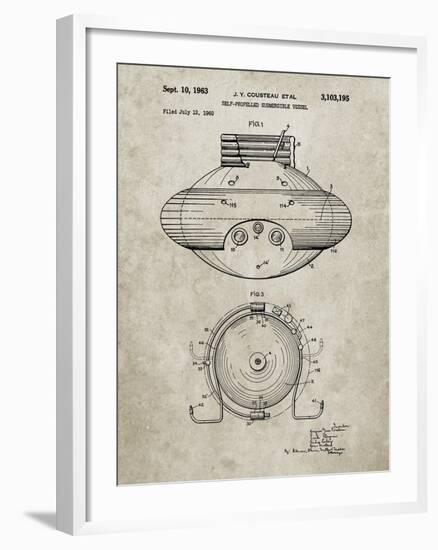 PP898-Sandstone Jacques Cousteau Submersible Vessel Patent Poster-Cole Borders-Framed Giclee Print