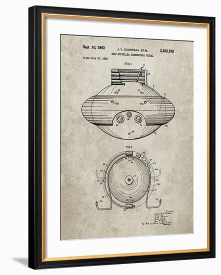 PP898-Sandstone Jacques Cousteau Submersible Vessel Patent Poster-Cole Borders-Framed Giclee Print