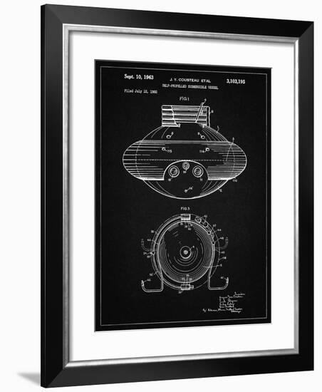 PP898-Vintage Black Jacques Cousteau Submersible Vessel Patent Poster-Cole Borders-Framed Giclee Print