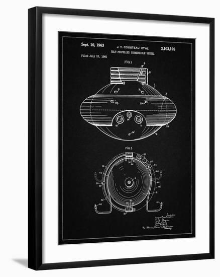 PP898-Vintage Black Jacques Cousteau Submersible Vessel Patent Poster-Cole Borders-Framed Giclee Print