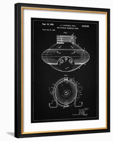 PP898-Vintage Black Jacques Cousteau Submersible Vessel Patent Poster-Cole Borders-Framed Giclee Print