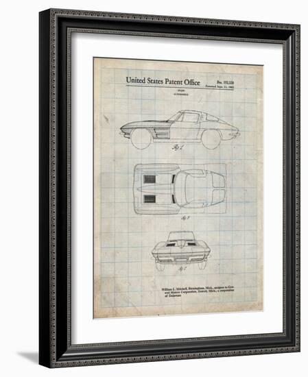 PP90-Antique Grid Parchment 1962 Corvette Stingray Patent Poster-Cole Borders-Framed Giclee Print