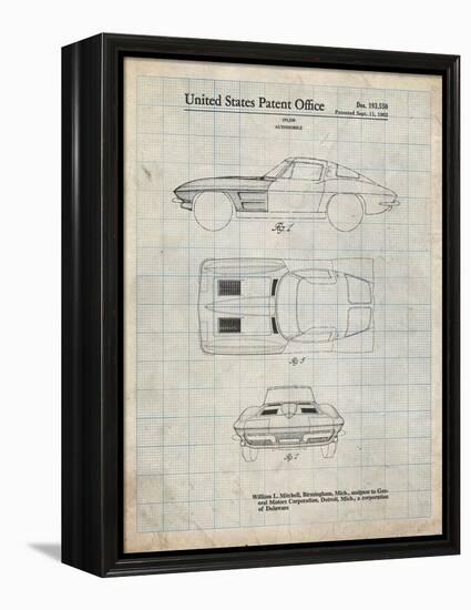 PP90-Antique Grid Parchment 1962 Corvette Stingray Patent Poster-Cole Borders-Framed Premier Image Canvas