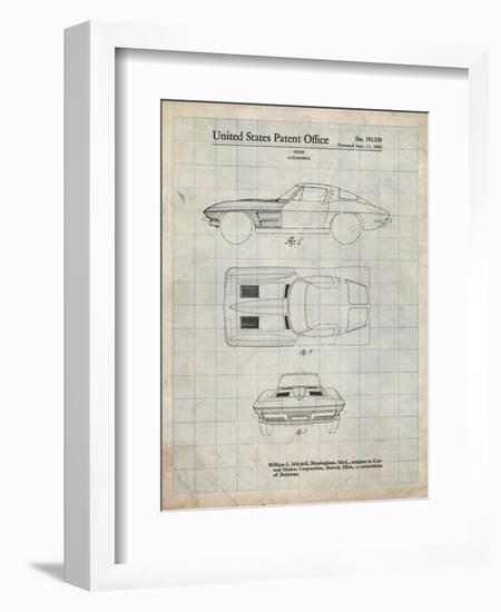 PP90-Antique Grid Parchment 1962 Corvette Stingray Patent Poster-Cole Borders-Framed Giclee Print