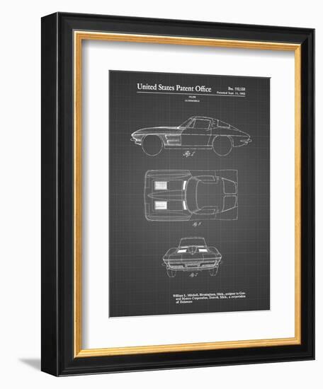 PP90-Black Grid 1962 Corvette Stingray Patent Poster-Cole Borders-Framed Giclee Print