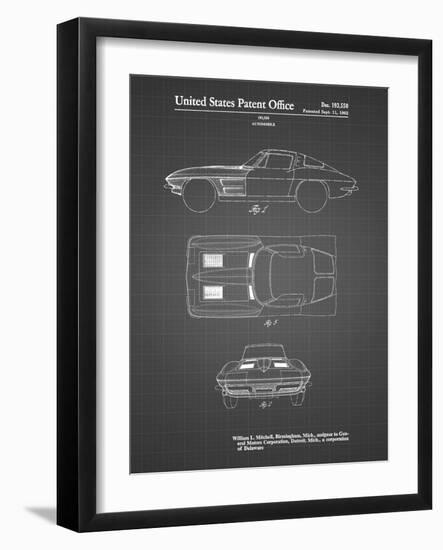 PP90-Black Grid 1962 Corvette Stingray Patent Poster-Cole Borders-Framed Giclee Print
