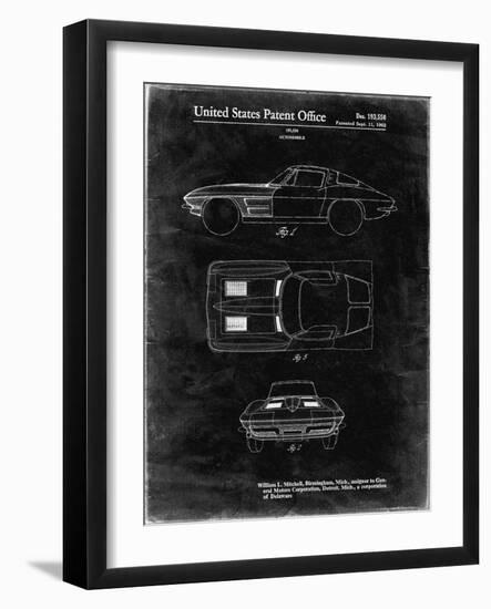 PP90-Black Grunge 1962 Corvette Stingray Patent Poster-Cole Borders-Framed Giclee Print