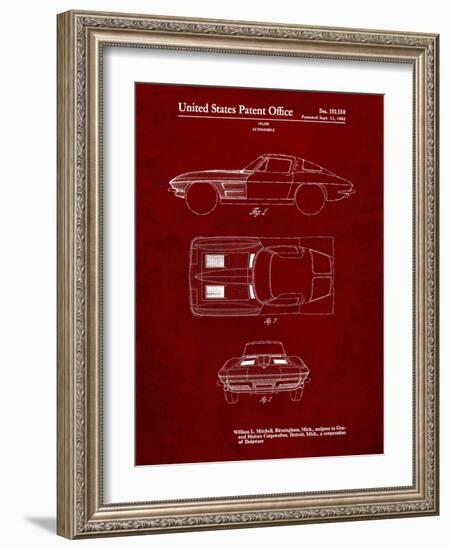 PP90-Burgundy 1962 Corvette Stingray Patent Poster-Cole Borders-Framed Giclee Print