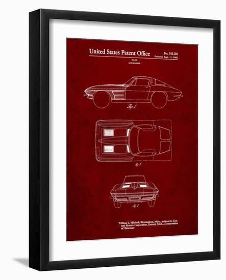 PP90-Burgundy 1962 Corvette Stingray Patent Poster-Cole Borders-Framed Giclee Print