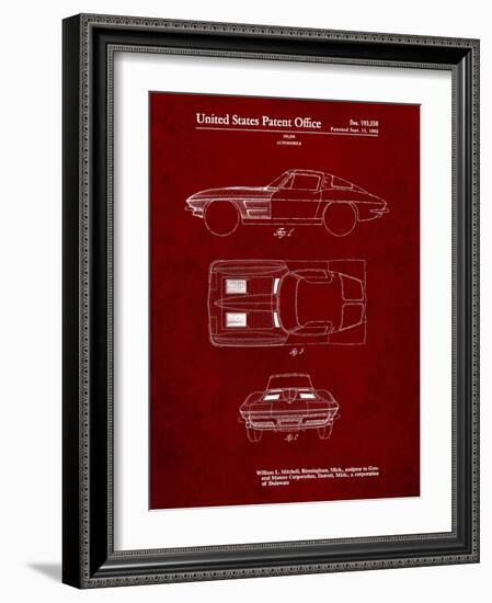 PP90-Burgundy 1962 Corvette Stingray Patent Poster-Cole Borders-Framed Giclee Print