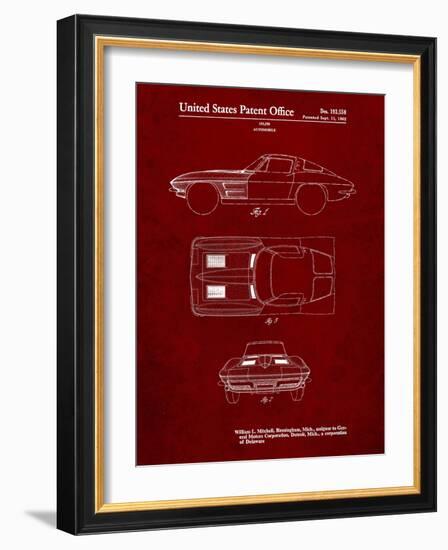 PP90-Burgundy 1962 Corvette Stingray Patent Poster-Cole Borders-Framed Giclee Print