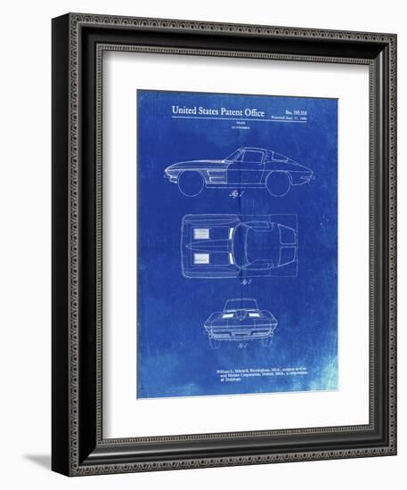 PP90-Faded Blueprint 1962 Corvette Stingray Patent Poster-Cole Borders-Framed Giclee Print