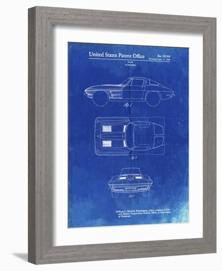 PP90-Faded Blueprint 1962 Corvette Stingray Patent Poster-Cole Borders-Framed Giclee Print