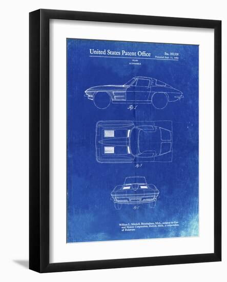 PP90-Faded Blueprint 1962 Corvette Stingray Patent Poster-Cole Borders-Framed Giclee Print