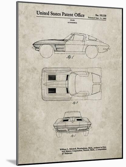 PP90-Sandstone 1962 Corvette Stingray Patent Poster-Cole Borders-Mounted Giclee Print