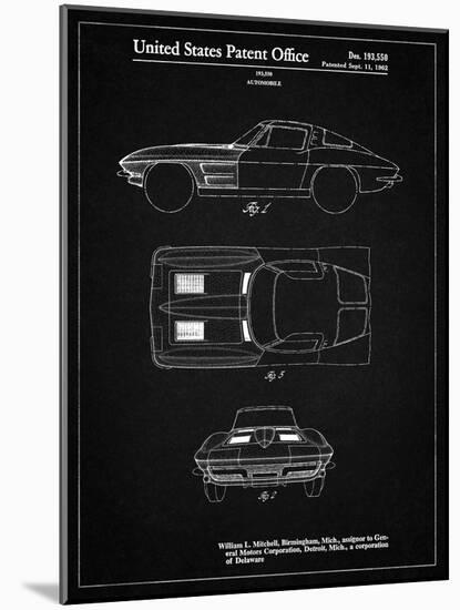 PP90-Vintage Black 1962 Corvette Stingray Patent Poster-Cole Borders-Mounted Giclee Print