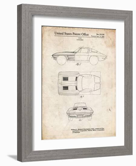 PP90-Vintage Parchment 1962 Corvette Stingray Patent Poster-Cole Borders-Framed Giclee Print