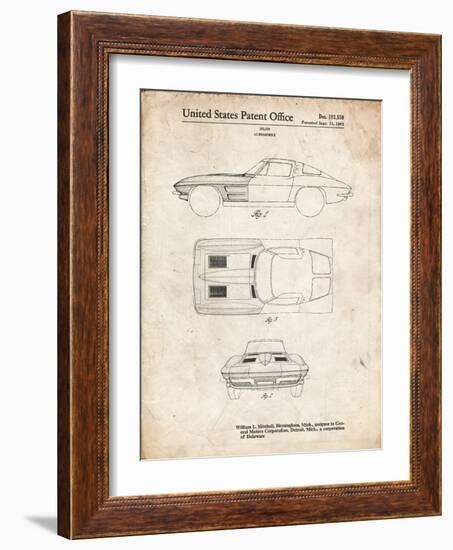 PP90-Vintage Parchment 1962 Corvette Stingray Patent Poster-Cole Borders-Framed Giclee Print